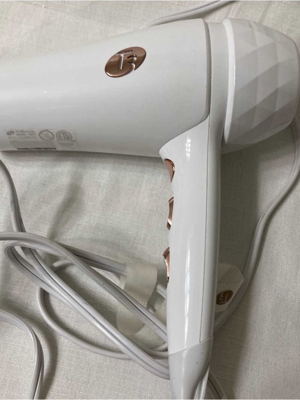 T3 White Hair Dryer with Rose Gold Accents